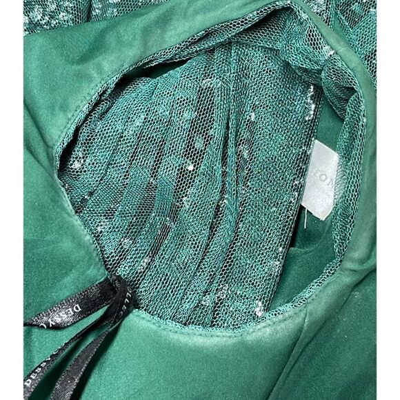 Dessy Collection Womens Size 2 V Neck Soft Tulle Hunter Green Evening Prom Dress - Picture 10 of 15